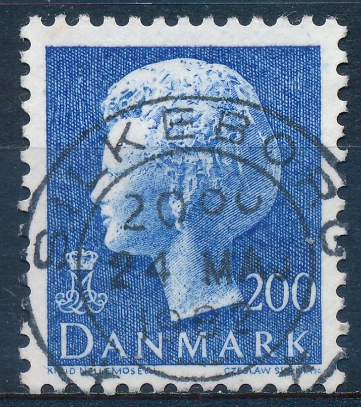 Dinamarca Scott 551/AFA 729, 200Ø azul Reina Margarita, en muy buen estado usado, LUX Cancelar Foto 1 de 1