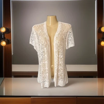 Suéter Cárdigan Ligero Maurices Talla XL Blanco Tejido Abierto Transparente Manga Corta Foto 1 de 4