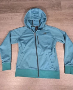Giacca The North Face donna Med verde acqua pile zip intera tasche cappuccio - Foto 1 di 7
