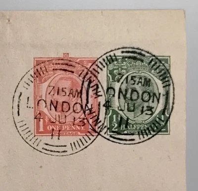 1913 KGV 1d + 1/2d wrapper THE STANDARD clear London newspaper pmk Switzerland - Image 1 of 3