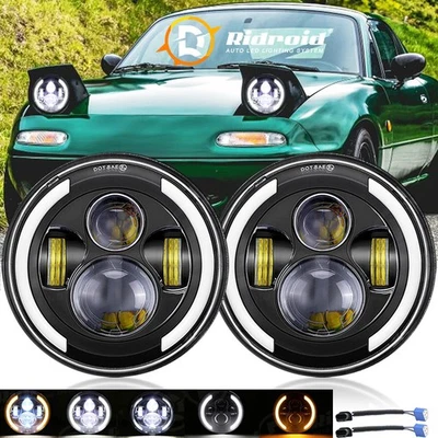 7inch LED Headlights with DRL High Low Beam for Mazda 90-97 Miata MX5 79-85 RX7 Foto 1 de 4