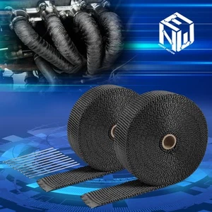 2 Rolls 2"x50Ft Black Woven Fiberglass Fiber Exhaust Header Heat Wraps w/10 Ties - Bild 1 von 6
