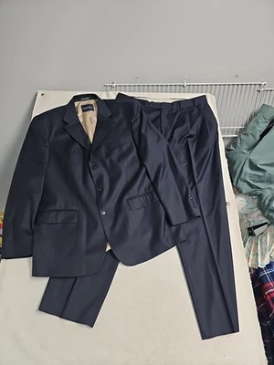 Traje Nautica Para Hombre 44R Azul Marino Rayas 3 Botones 100% Lana Pantalones 38x28 Plisado Foto 1 de 4