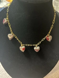 Murano Glas Herz Halskette Dyadema Italien Rosa Folie Bronze Kette - Bild 1 von 8
