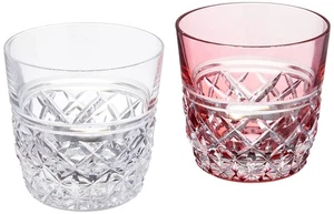 Kagami Crystal Pair Cold Sake Cup Red/White 120ml Edo Kiriko Pair Cold Sake Cup - Picture 1 of 3