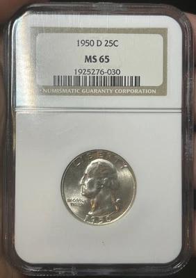 1950 D 25C Silver Washington Quarter NGC MS65 - Image 1 of 4