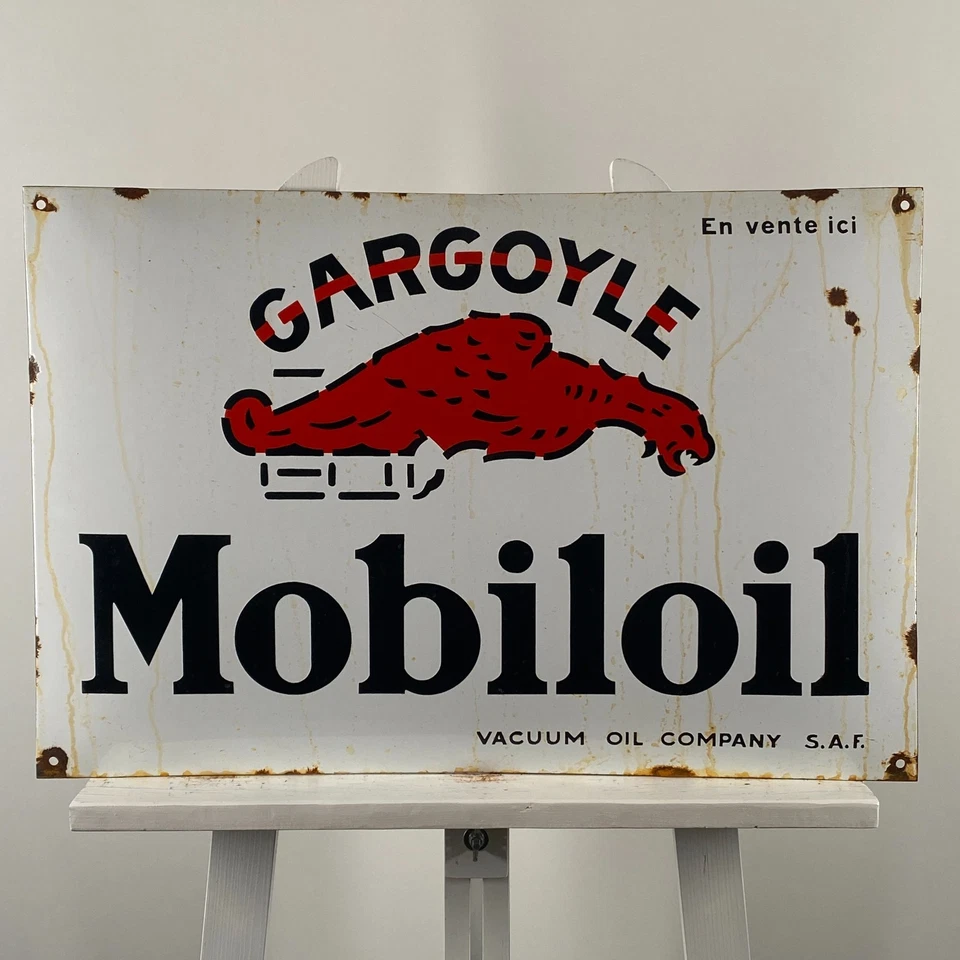 Mobiloil Enamel Sign - 60x40cm (23.6x15.7") - Big Garage Service Vacuum Oil Sign - Image 1 of 4