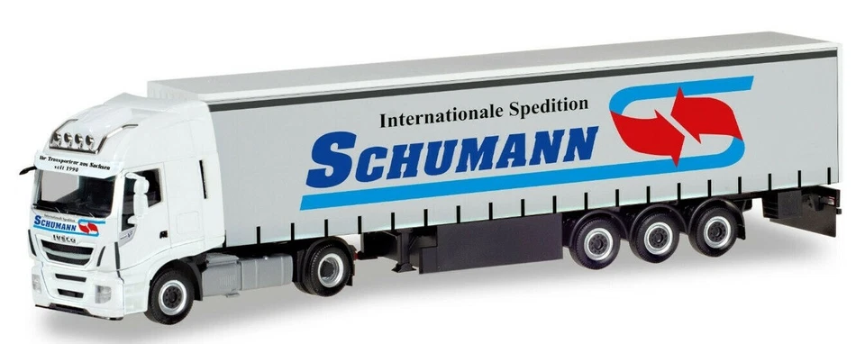 HERPA, IVECO Stralis XP 4x2 avec remorque bâchée 3 Essieux Spedition SCHUMANN... - Photo 1/1