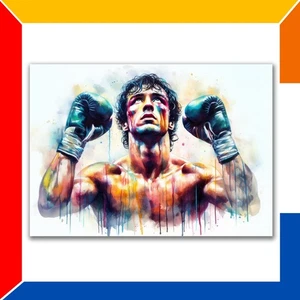 Rocky Balboa Boxen Kunstdruck Aquarell Poster Film Wanddeko Fäuste nach oben gewinnen - Bild 1 von 9