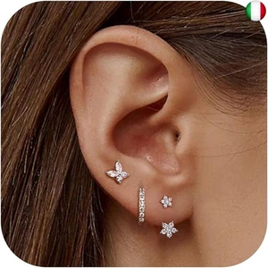 JeweBella 3 Paia Orecchini Set in Argento 925 per Donna Oro Placcato 14K - Foto 1 di 5