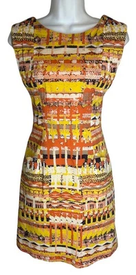 Vestido sem mangas Tracy Reese 0 2 creme coral pêssego azul branco amarelo forrado - Imagem 1 de 4