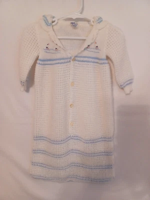 Saco de dormir RN PORTUGAL 0-6M bebé niño. Tejido blanco/azul, bordado, capucha costaba $52 Foto 1 de 4