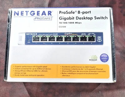 Conmutador Gigabit NETGEAR Prosafe 8 puertos GS108 10/100/1000 Mbps Nuevo en caja Foto 1 de 4