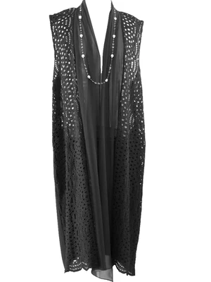 NUEVO CHALECO LARGO Negro Aguja Encaje con Espalda de Gasa, US XL, 46 Foto 1 de 4