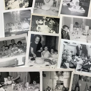 Geburtstag Party Kuchen Luftballons Schnappschüsse Vintage Schwarz Weiß Foto 12 Stück - Bild 1 von 14