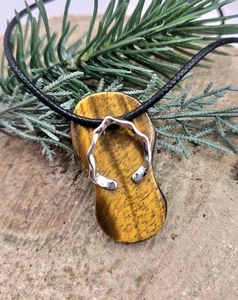 Nature Yellow Tiger Eye Big Flip Flop Pendant Necklace - Picture 1 of 9