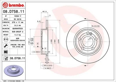 Disco de freno BREMBO 08.D758.11 para MERCEDES-BENZ,MERCEDES-BENZ (BBDC) Foto 1 de 3