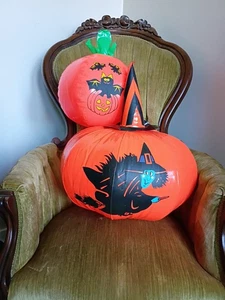 Vintage 1970-80 aufblasbare aufblasbare Kunststoff hängende Jack O'Lantern Hexe Kürbis - Bild 1 von 12