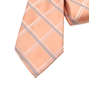 "Corbata de seda Jones New York para hombre 60,25"" naranja blanco a cuadros satinado preppy clásica nueva" - Imagen 1 de 3