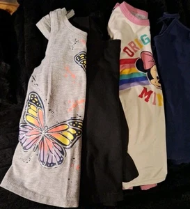 4 Tops 4/5 Girls A Minnie Mouse Pj, Long Sleeve Blck, Navy Tank & Butterfly Tank - Picture 1 of 24