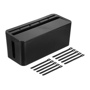 Boîte de gestion de câble avec attaches de câble en nylon, noir, couvercle en plastique - Photo 1/7