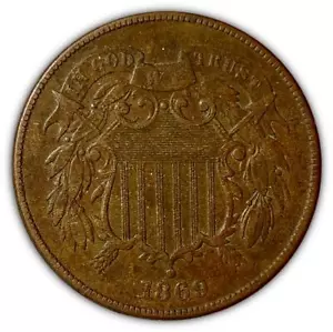 1869 Two Cent Piece Extremely Fine XF Coin #593 - Picture 1 of 2