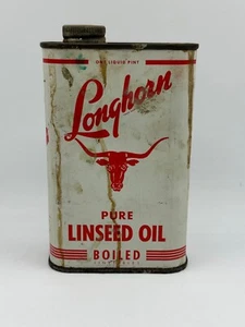 Lata de galón de aceite de linaza pura LONGHORN de colección South TX Cotton Oil Co Houston - Imagen 1 de 6