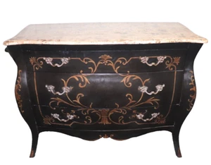Art Deco French Louis Style Chest of Drawers – Black Finish – 3 Drawer Storage - Picture 1 of 23