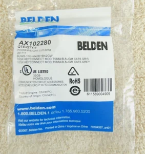 Category 6A 10GX Belden AX102280 Modular Jack RJ45, KeyConnect, Gray - AUGM Cat6 - Picture 1 of 5