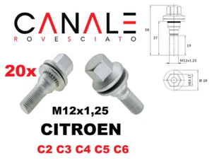 20 bulloni Citroen c2 c3 c4 c5 c6 piatti 12x1.25 kit per cerchi lega ruote dadi - Imagen 1 de 4