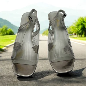 Women's Annie Shoes Clear Silver Lucite Wedge Open Toe Heels Size 9.5WW As-Is - Picture 1 of 12