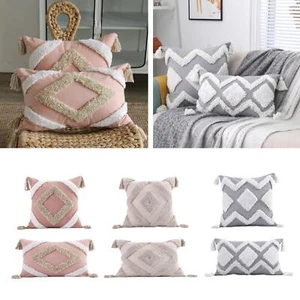 Boho Geometric Pillow Case Tufted Tassels Cushion Cover Home Decor - Picture 1 of 36