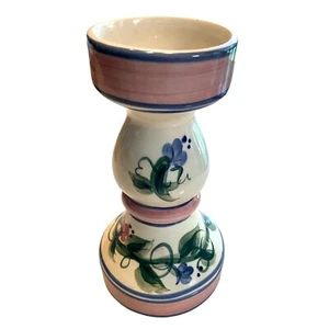 Gail Pittman Candlestick 9" Tall Pink/Blue/Cream Signed - Picture 1 of 4