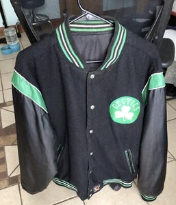 Men’s BOSTON CELTIC REVERSIBLE WOOLEN JACKET - Leather Sleeves - Picture 1 of 12