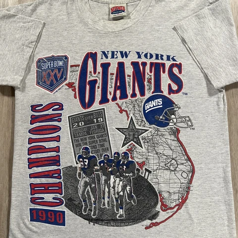 Vintage Nutmeg 1990 New York Giants T-Shirt Super Bowl NFL Football Size M Gray Cover