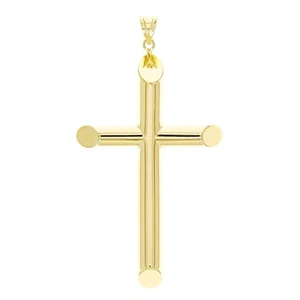 Italian 14k Yellow Gold Hollow High Polished Cross Charm Pendant 2.1" 2.5 grams - Picture 1 of 4