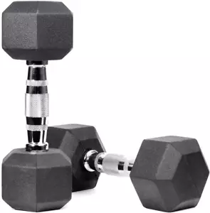 METEOR Hex Dumbbell Sets – Flat Bottom Rubber Coated Dumbbells, Exercise Weights - Picture 1 of 30