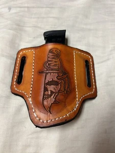 Knife With Skull Leather 9 mm Or 45 magazine pouch Hand Made Leather - Picture 1 of 2
