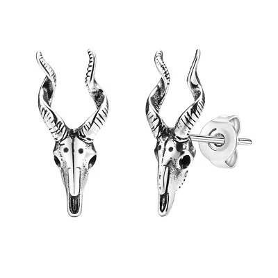 Pendientes góticos de cabra para hombre niño, punk rock cabeza de cabra calavera esqueleto pendiente