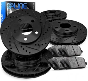 R1 Concepts Black Front Rear Brake Rotor Kit Rotors Pads - Picture 1 of 11