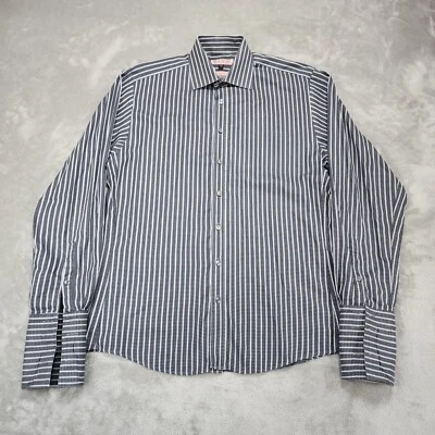 Camisa Thomas Rosa Para Hombre 15.5 39 Gris Pata de Gallo Rayas Puño Francés Calce Ajustado Foto 1 de 4