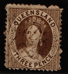 Queensland 1868 1874 Queen Victoria 3d Three Pence brown SG67 Used numeral 109 - Bild 1 von 1