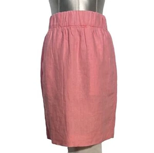J. Crew XS Skirt Pink Linen Wide Elastic Waist Pocket Straight Career Cute  - Picture 1 of 8