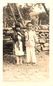 Garden of Gods CO TEWA INDIAN FAMILY, Rock Fence, Real Photo Postcard - Picture 1 of 2