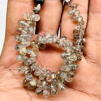 8 Inch Natural Rutile Quartz Drilled Briolettes 5-8mm Untreated Loose Gemstones - Image 1 of 4