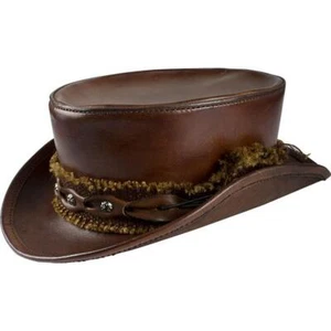 STEAMPUNK VITTORIAN GOTHIC marrone nero pelle uomo MAD HATTER TOP HAT M/L nuovo - Foto 1 di 10