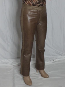 Womens Leather Pants Brown Distressed 6 SOFT Lambskin DNKY Vintage 90s Y2K Rare - Picture 1 of 20