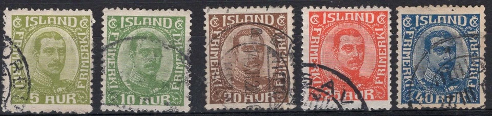 ICELAND, YV # 105/9, COMPLETE SET, USED, 1915, VF - Image 1 of 1