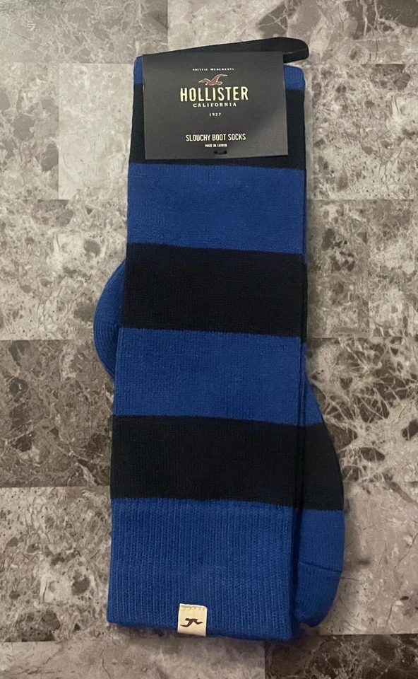 NUEVOS CALCETINES HOLLISTER O/S NAVY BLUE STRIPE VINTAGE RARE KNEE HIGH SLOUCHY BOOT SLOUCHY Foto 1 de 4