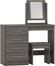 Nevada 4 Drawer Dressing Table Set Black Wood Effect with Stool and Mirror  